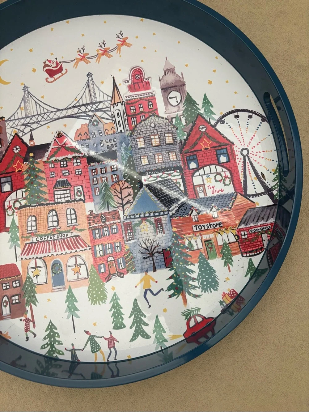 Williams Sonoma Blue Holiday Village Serving Tray